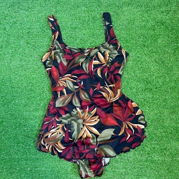 Vintage 90s Jantzen Women's 10 Swimsuit One Piece Floral Skirt Beach Vacation - Picture 1 of 8
